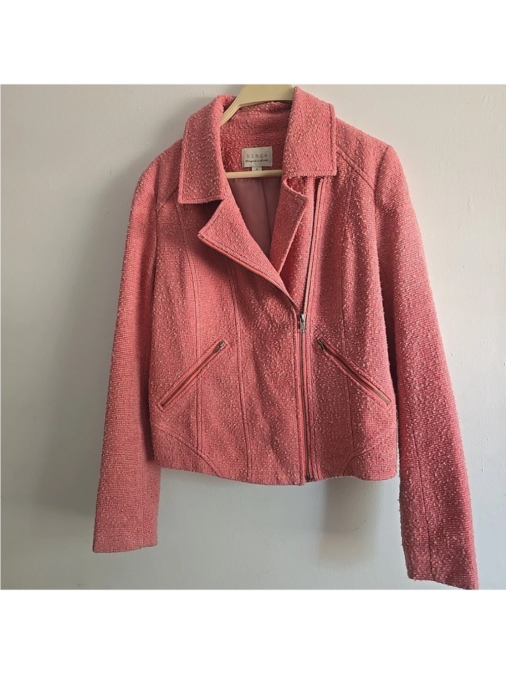 Women’s Pink Tweed Moto-Style Blazer Jacket